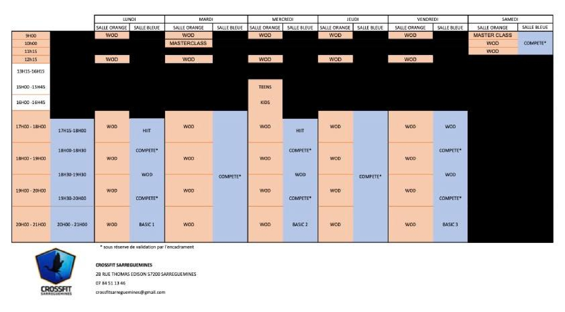 Crossfit Sarreguemines SALLE DE SPORT GROSBLIEDERSTROFF Planning Cours 2022 2023 Rachel MEYER 1